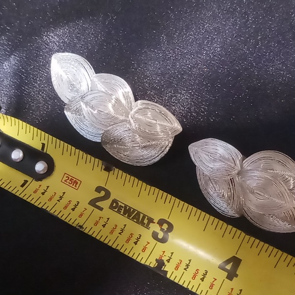 Vintage Germany silver wire wrap clip on leaf earrings stamped - Picture 8 of 9